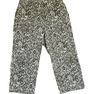 Kim Rogers Olive and White Printed Pull-On Wide Leg Pants size 8